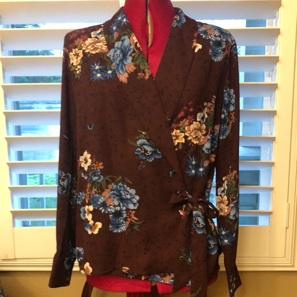 NWT Catherine Malandrino FLORAL Wrap Blouse